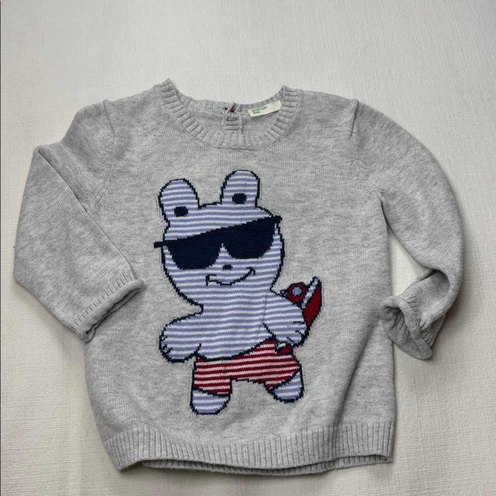 Cozy Gray Kids Sweater with Sunglasses‎ Bunny
